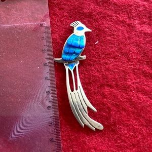 EUC Sterling silver 950 - fire opal exotic bird pendant of paradise, Made in MEX
